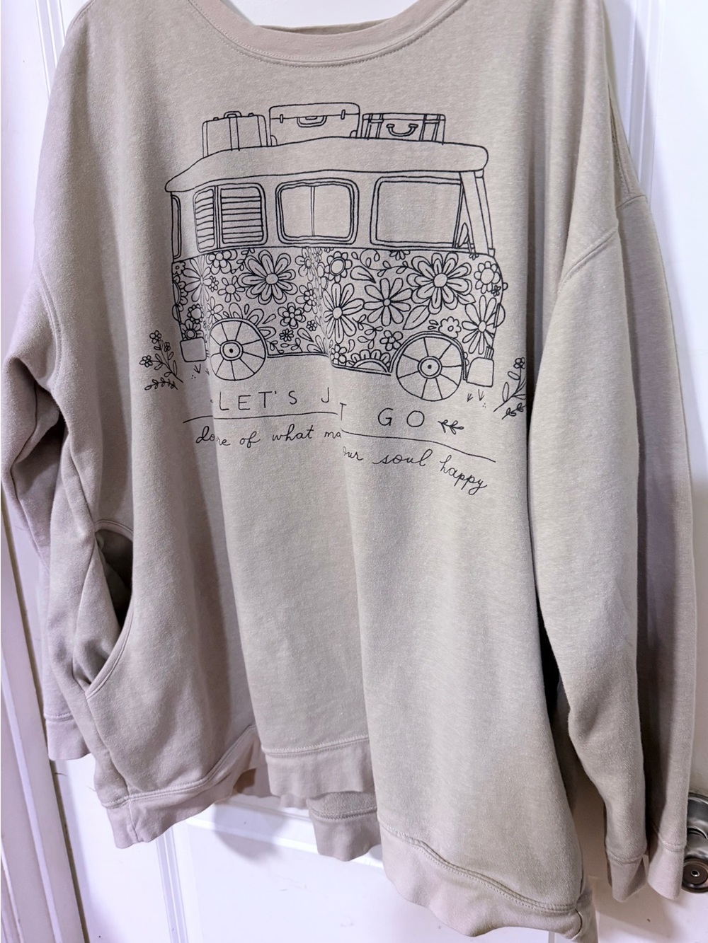 NATURAL LIFE Beige Crewneck Sweatshirt with Black Illustrated Van